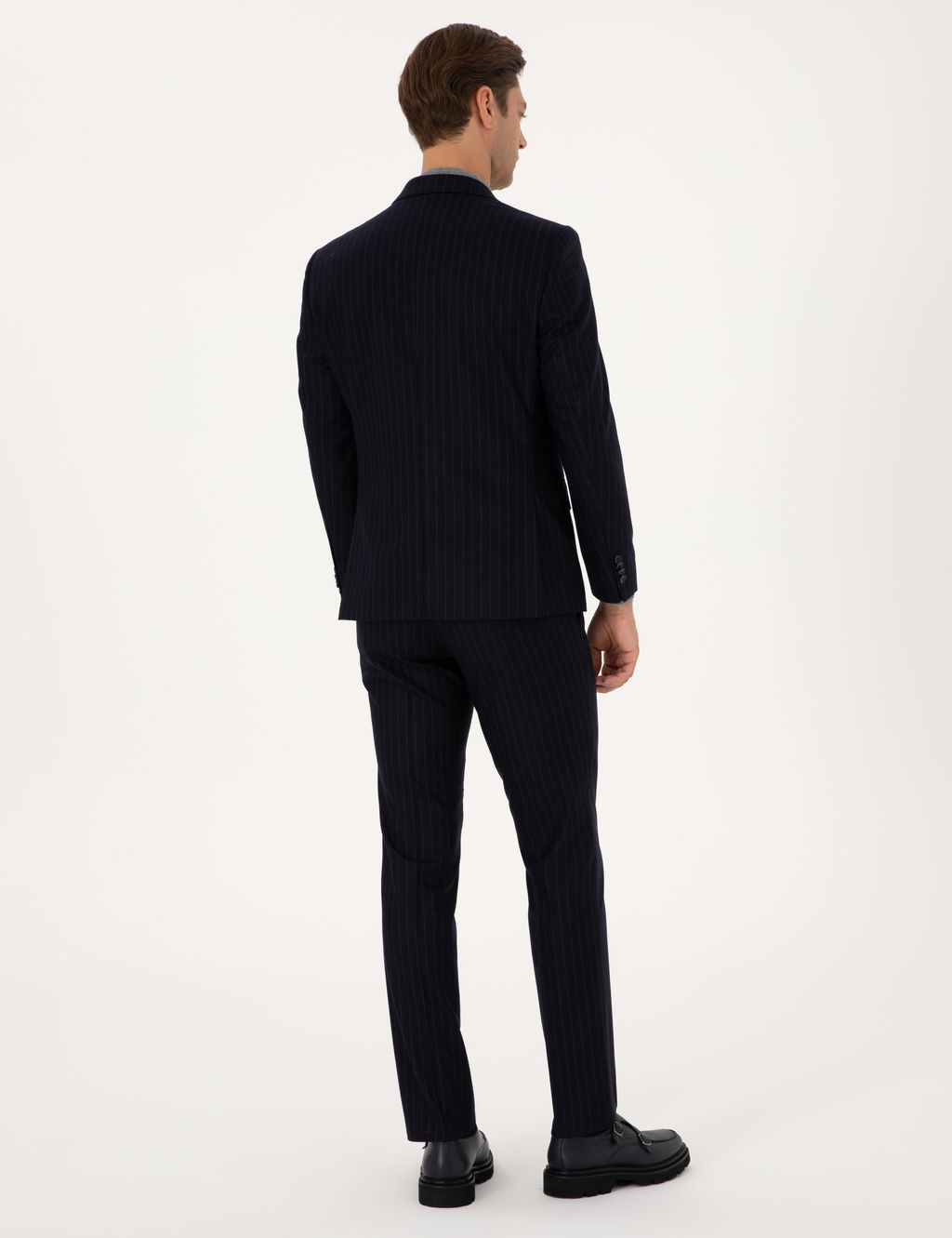 Lacivert Slim Fit %100 Y_n Tak_m Elbise