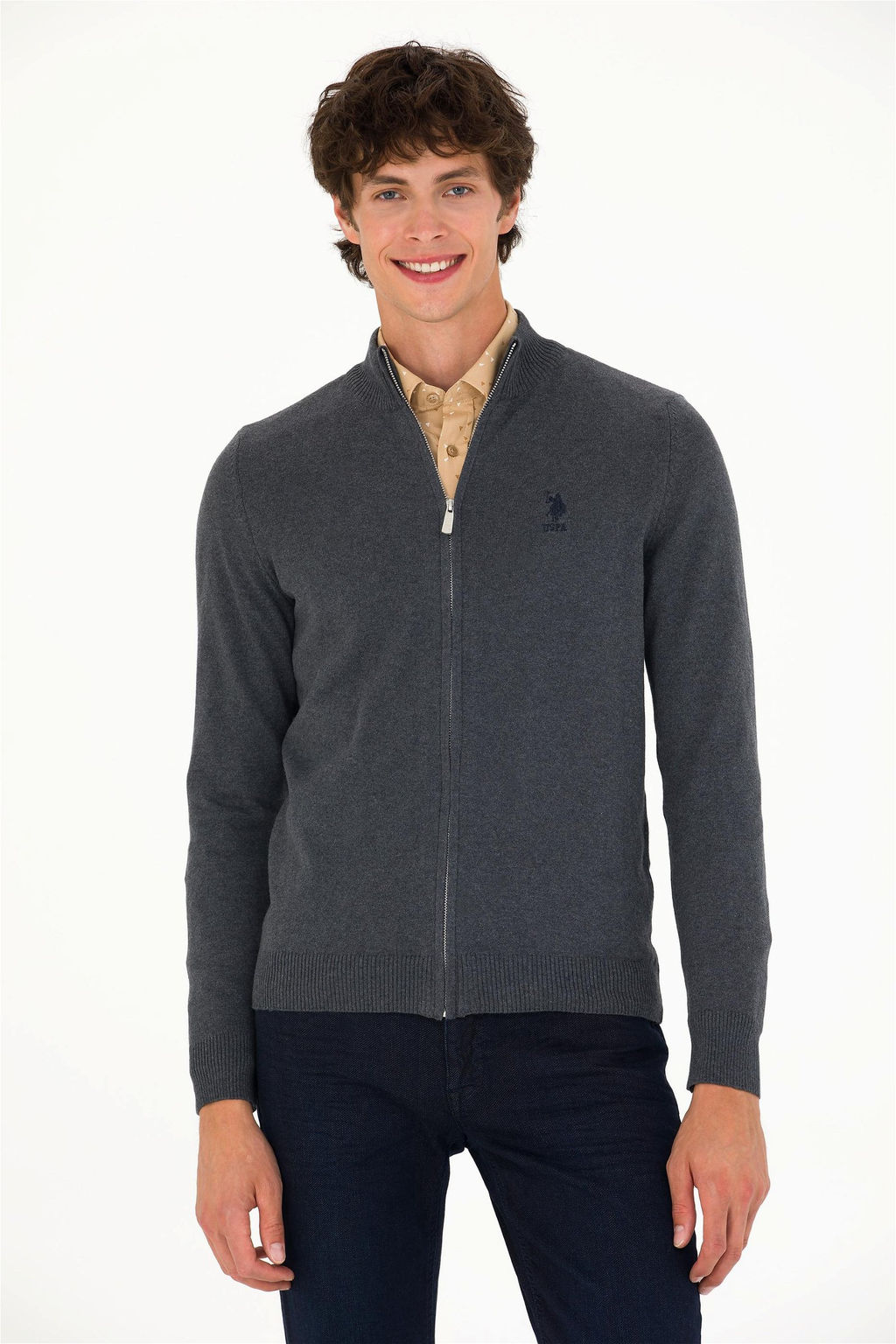 U. S. Polo Assn Мужской базовый трикотажный кардиган антрацитового меланжа - U.s. polo assn фото 8