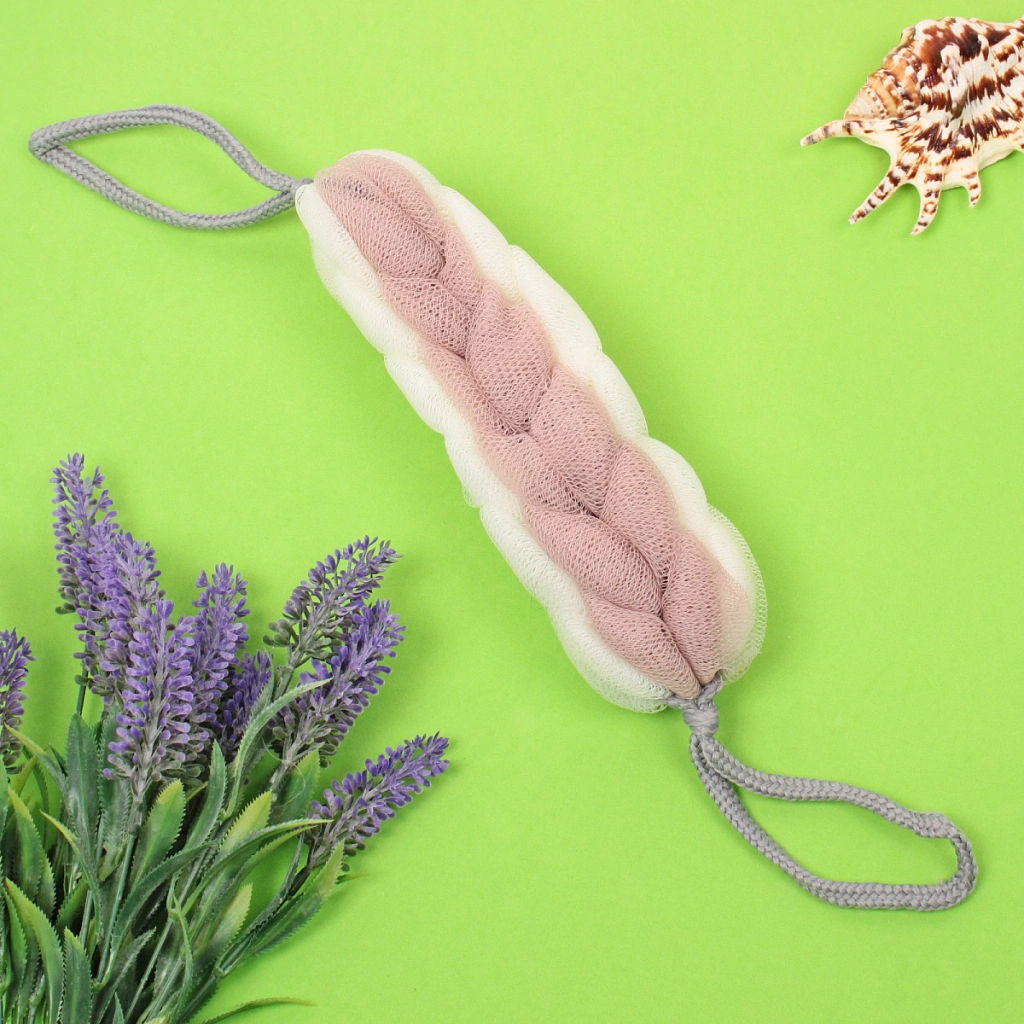 Цена за 4 шт. Мочалка для тела "PREMIUM - FERGAMO", цвет белый / капучино, 26*6см, 60грамм (зип пакет и наклейка Ultramarine)