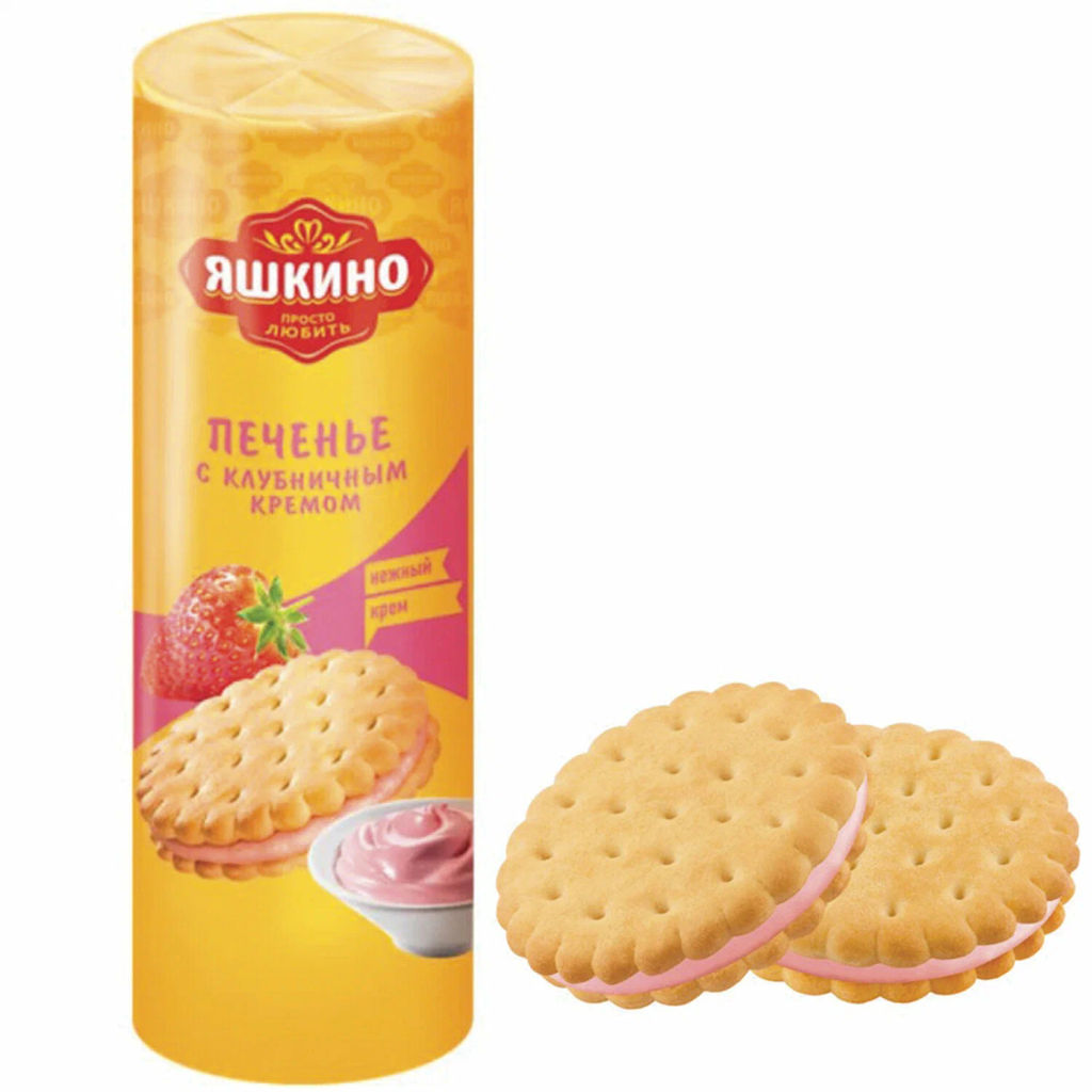 Яшкино, печенье-сэндвич с клубничным кремом, затяжное, 190 г  фото 2