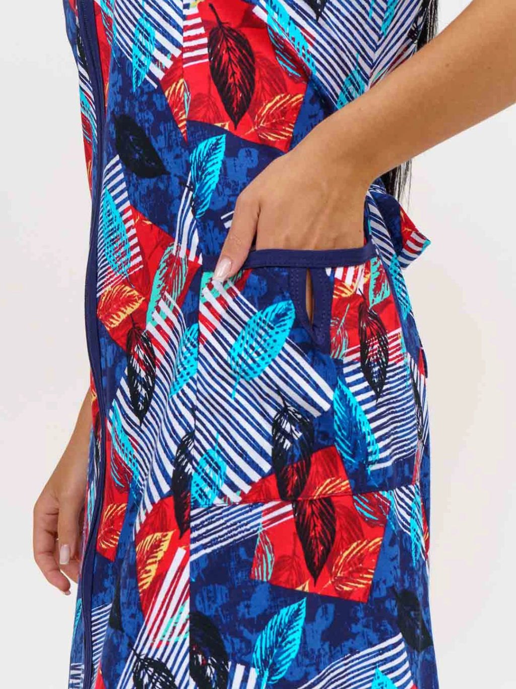 Халат женский, цвет синий красный