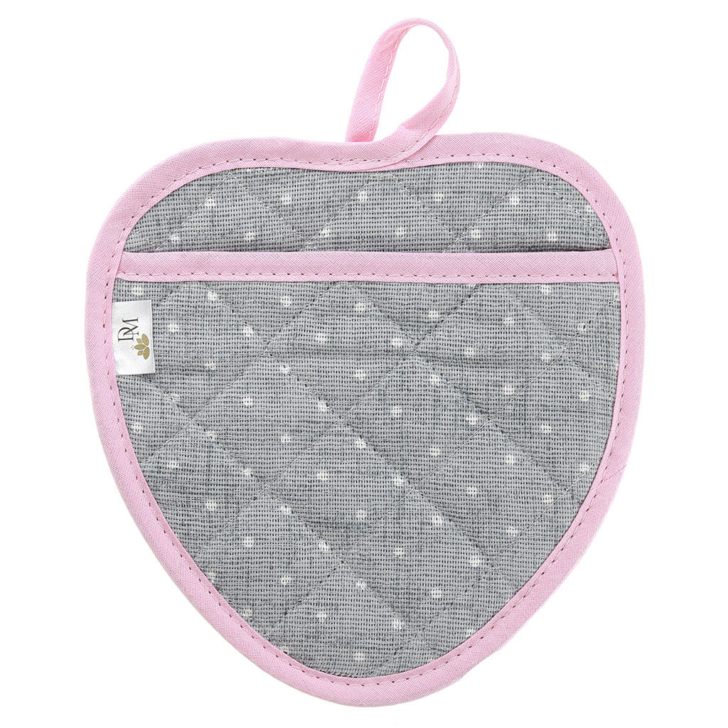 Прихватка с запахом 20х20см Горошек на льне, форма Клубника, рогожка 171г/м2, хлопок 100%, наполнитель - ватин 280г/м2, на пластмассовом подвесе, Домашняя мода (Россия)  фото 2