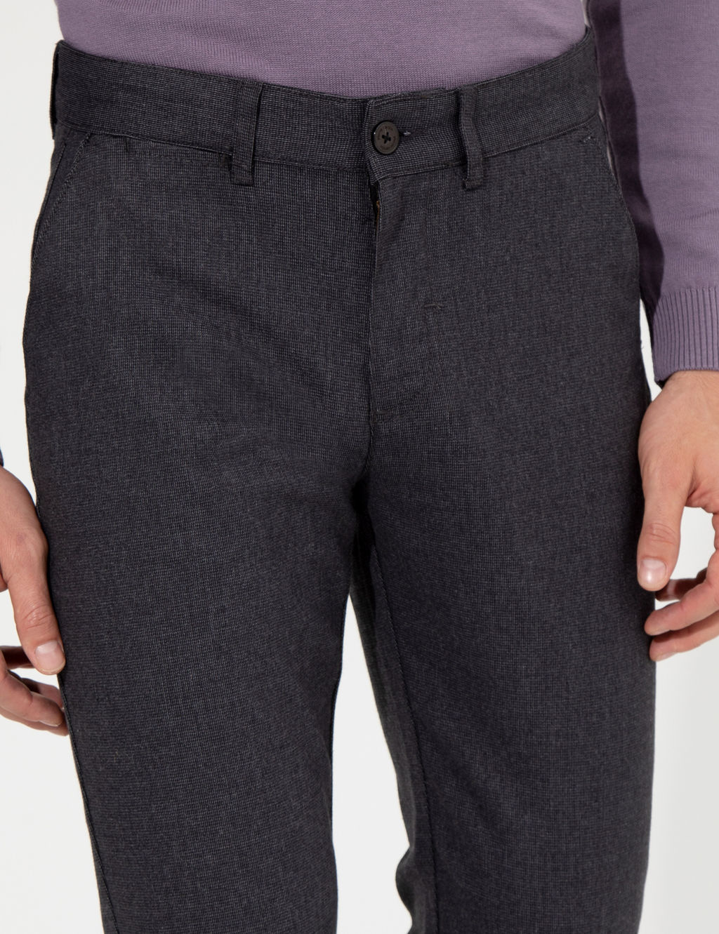 Koyu Gri Slim Fit Keten Kar___ml_ Kanvas Pantolon