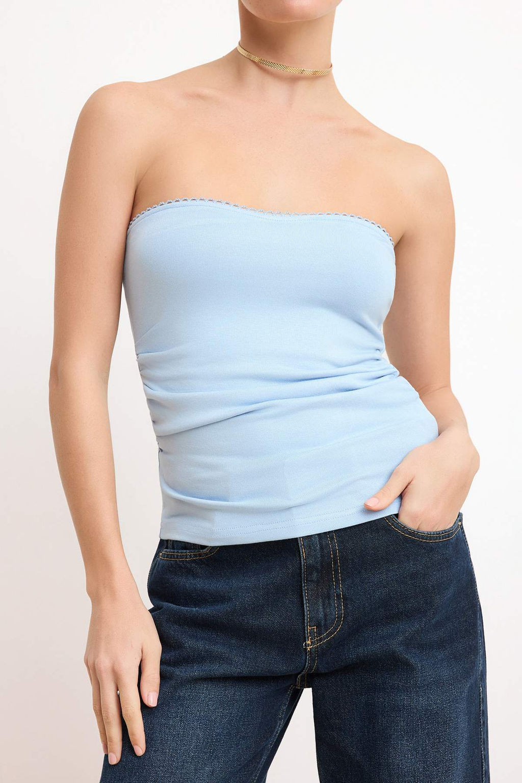Siyah Fitted/Vucuda Oturan Straplez Kolsuz Buzgulu Yumusak Orme Bluz TWOSS26BZ00644 - Trendyolmilla фото 7