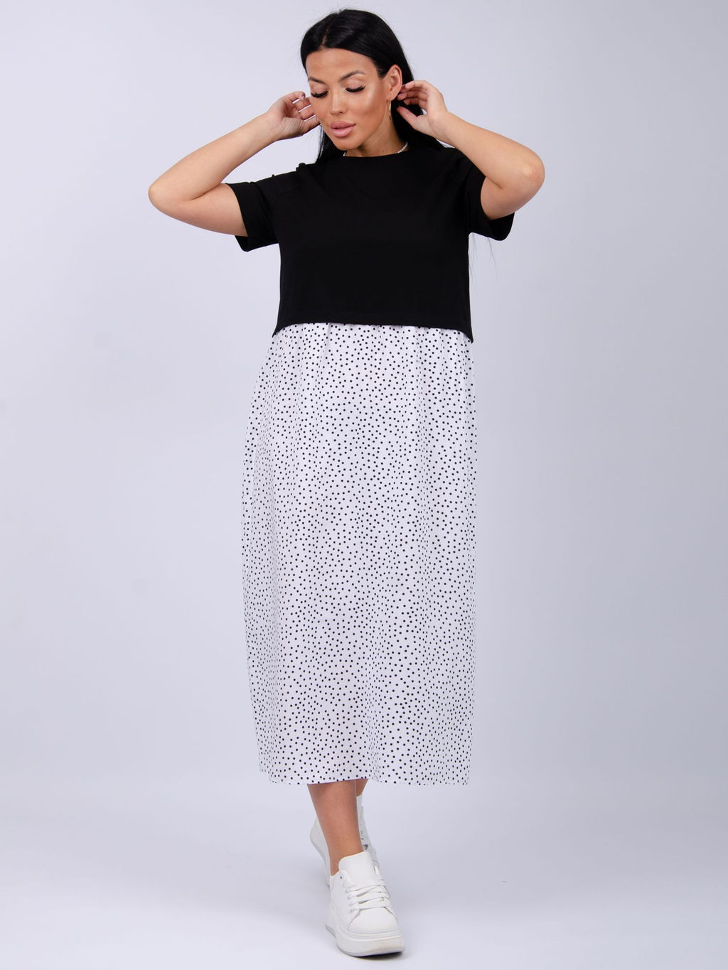 Платье "Виттория 6" белый горох, вискоза/кулирка (М)