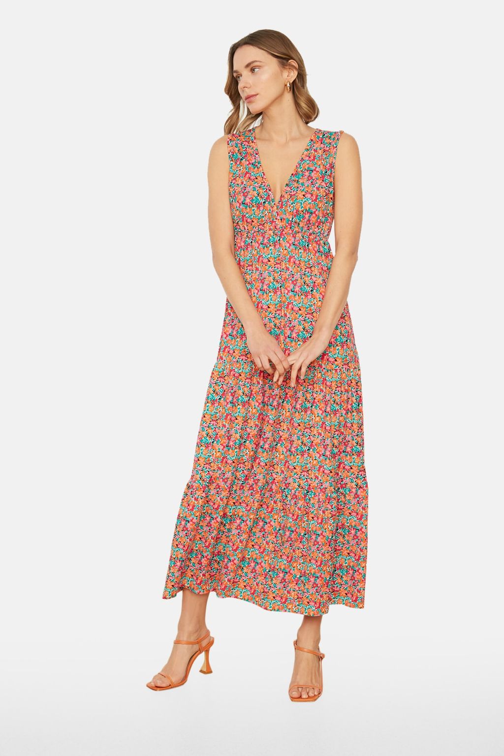 TRENDYOLMILLA Mor Cicek Desenli V Yaka Kolsuz A-Line Maxi Orme Elbise TWOSS22EL1588  фото 3