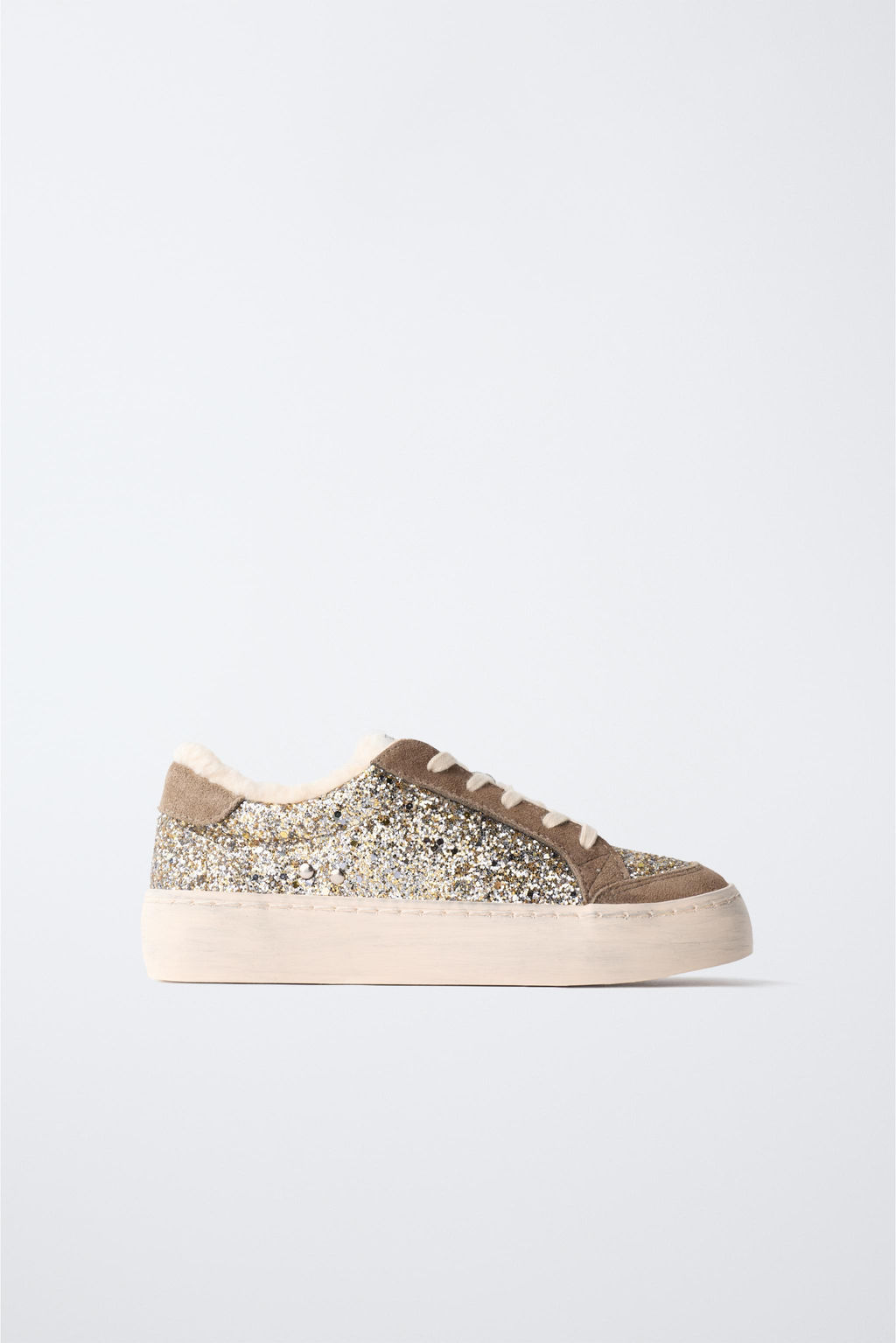 GLITTER FAUX SHEARLING SNEAKERS - Zara фото 9
