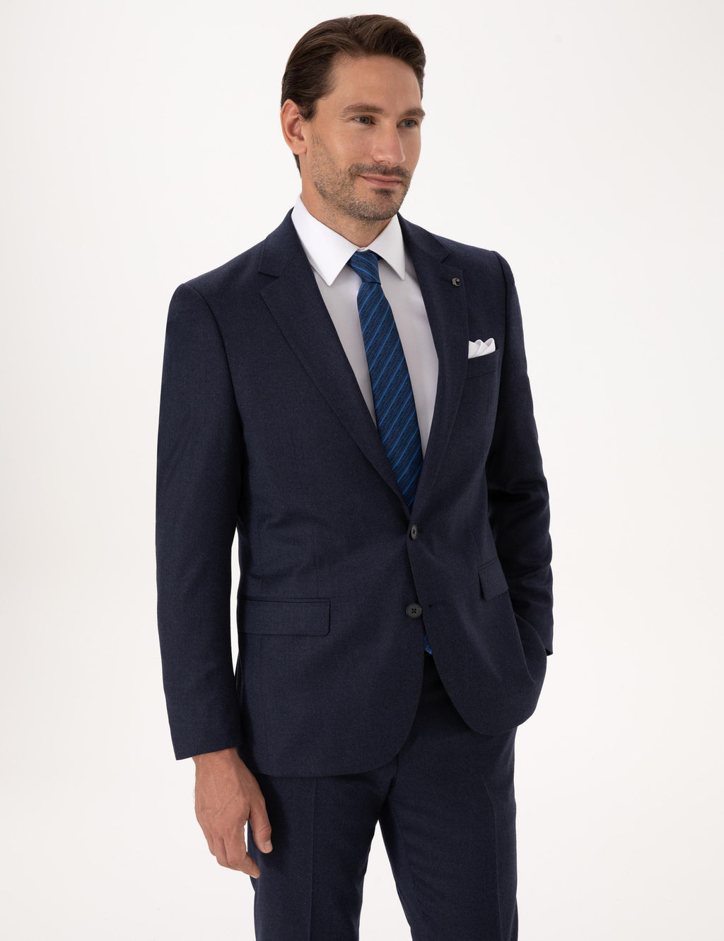 Lacivert Slim Fit Y_n Kar___ml_ Mikro Desenli Klasik Ceket - Cacharel фото 3