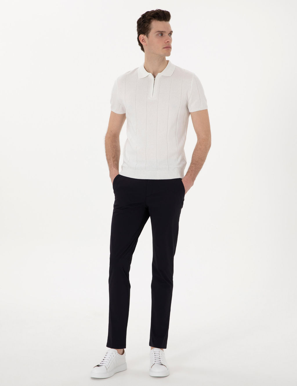 Ekru Slim Fit Fermuarl_ Polo Yaka Triko Ti__rt - Pierre cardin фото 4