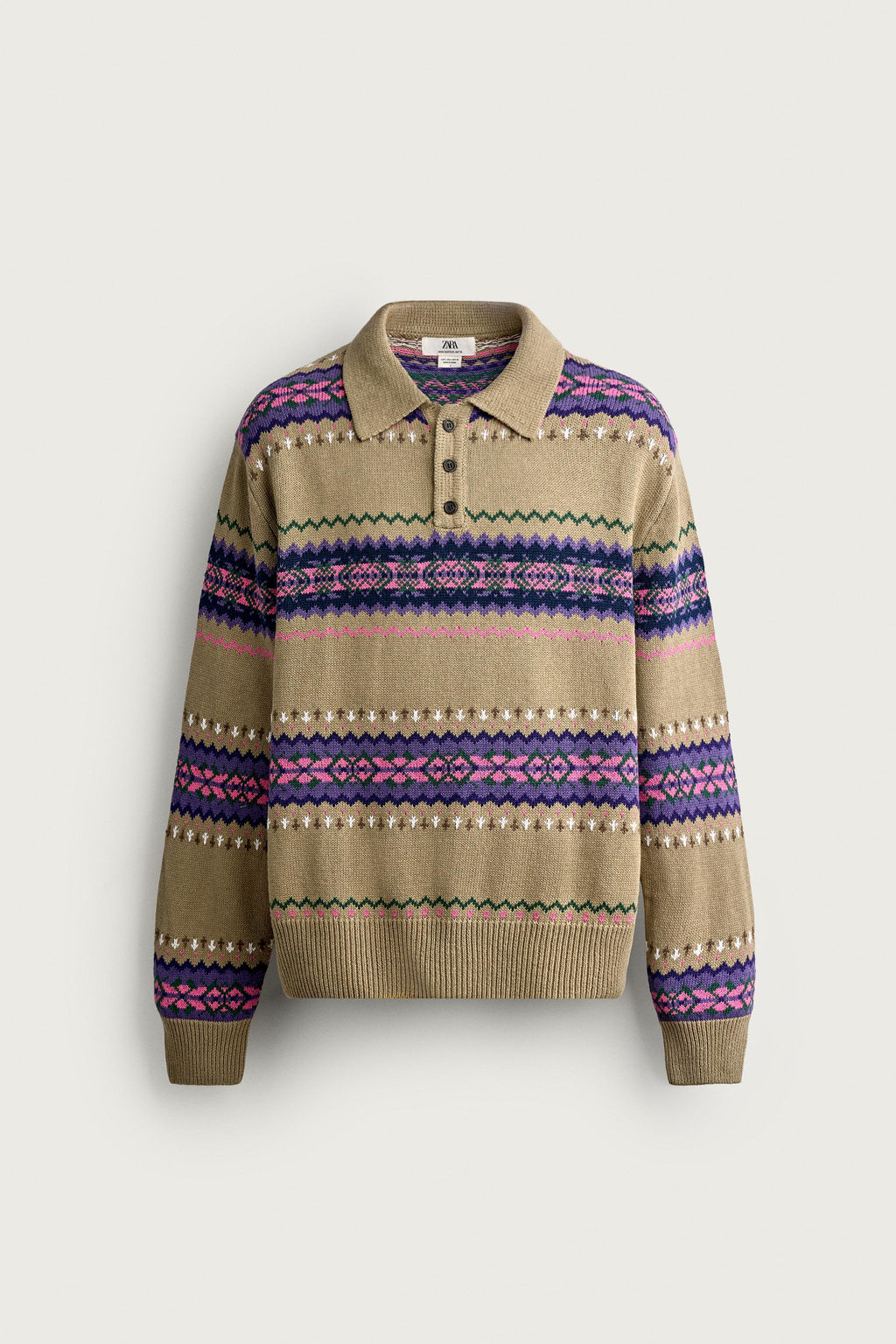 POLO PUNTO JACQUARD ALGOD?N - LINO / Verde Oliva - Zara фото 6