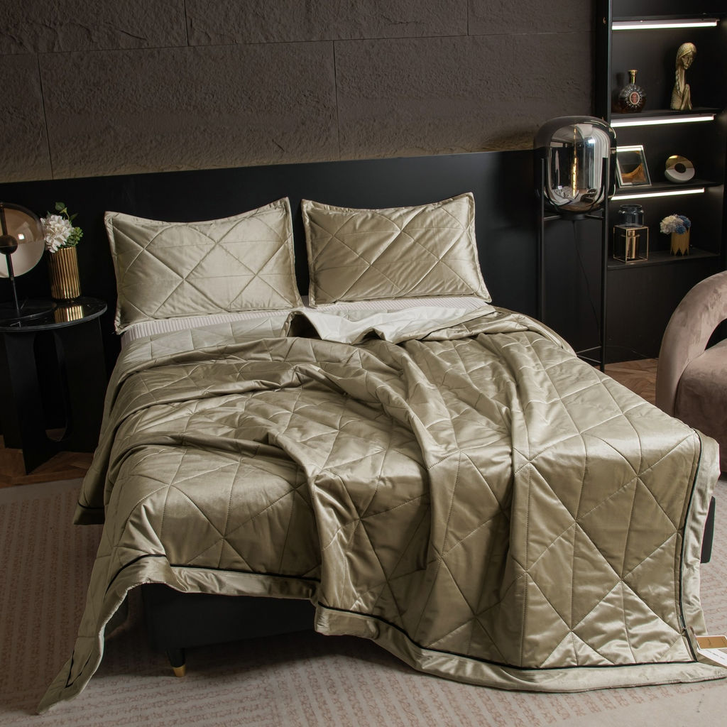 Велюровое покрывало в клетку и две наволочки OVL031 160*220/50-70 1 шт - Ситрейд фото 3