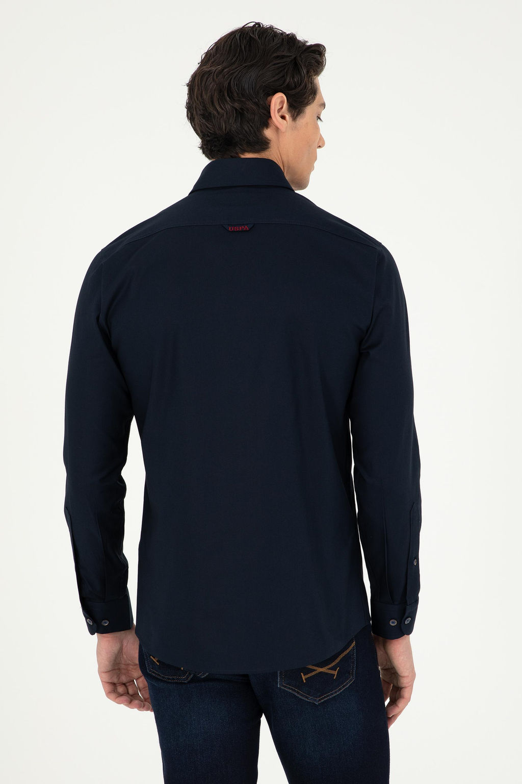 Мужская темно-синяя базовая рубашка с длинным рукавом - U.s. polo assn фото 5