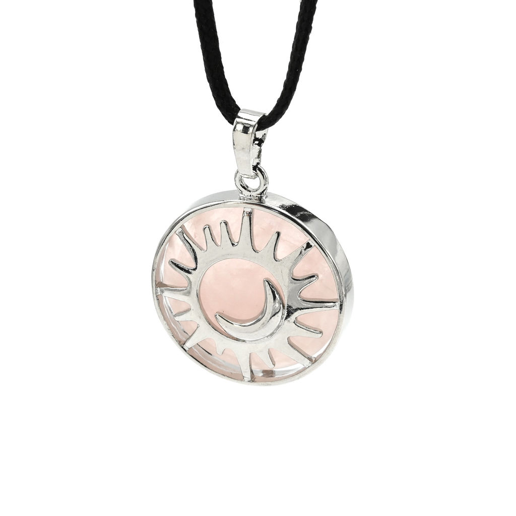 Подвеска Солнце двухсторонняя в металле с розовым кварцем 27*27мм