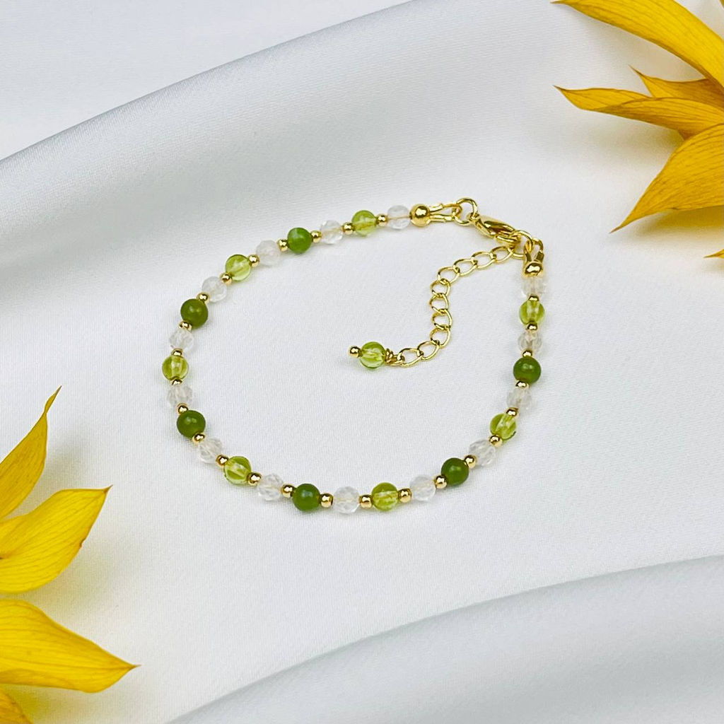 Браслет для Девы из Хризолита,Нефрита и Горного Хрусталя - Радуга самоцветов фото 2