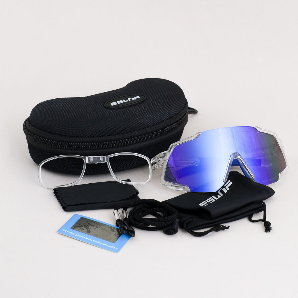 Очки спортивные солнцезащитные ESLNF. ударопрочные. Линза: HD POLARIZED-Зеркальная. Silicone переносица и боковые душки. Прозрачный-Синий /уп 50/ - ГалеонТрейд фото 3