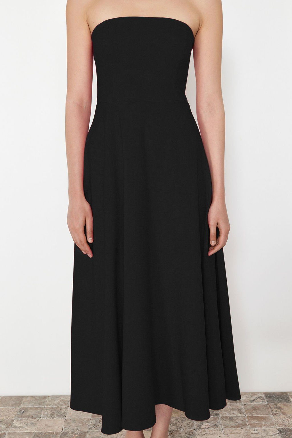 Siyah A-Kesim Straplez Dokuma S?k Abiye Gece Mezuniyet Elbisesi TPRSS24EL00139