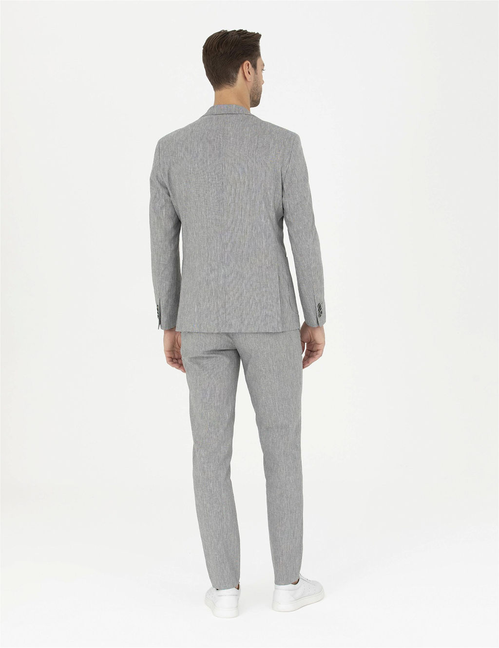 Gri Ex. Slim Fit Keten Kar___ml_ Kuma_ Pantolon