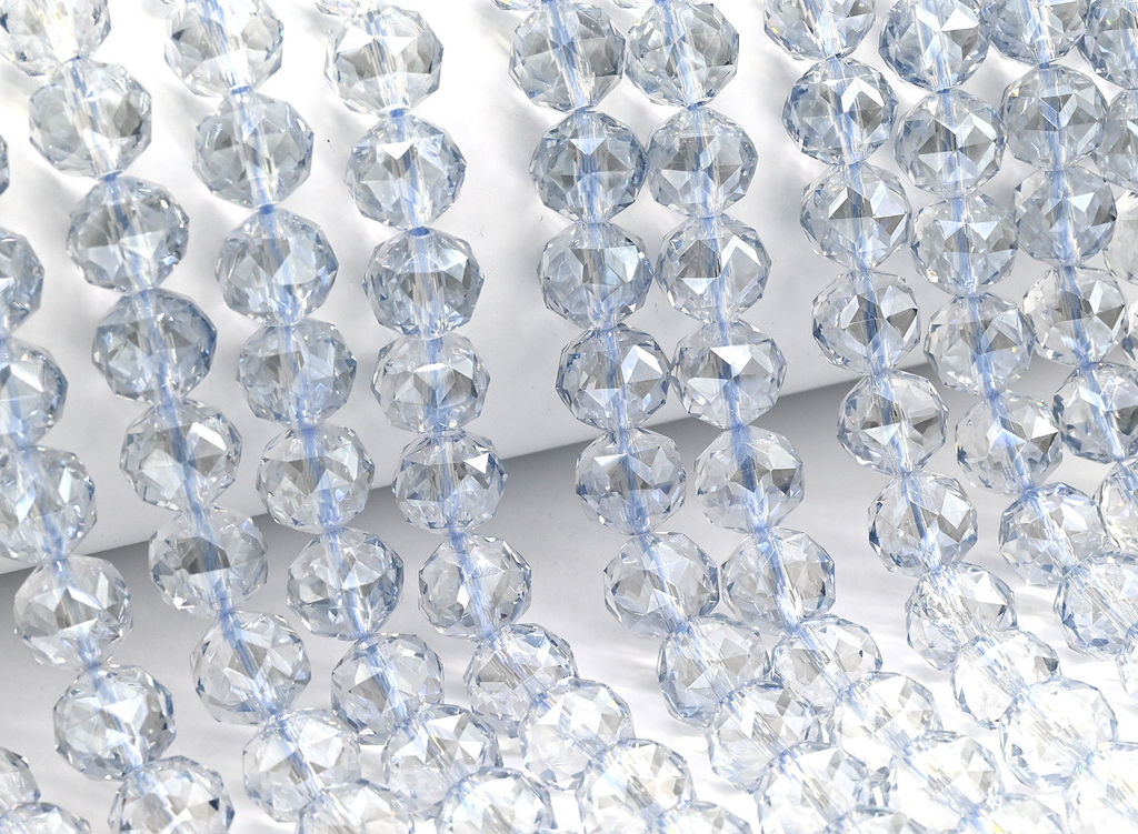 Бусины из циркона шарик с гранями 10мм цв.голубой светлый, 38см, 42 бусины Радуга камня