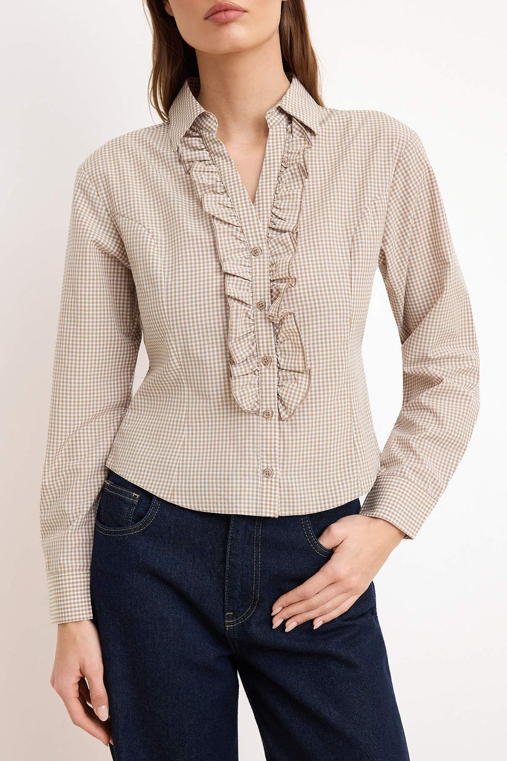 Kahverengi Potikare Bele Oturan F?rf?rl? Gomlek TWOSS26GO00030 - Trendyolmilla фото 3