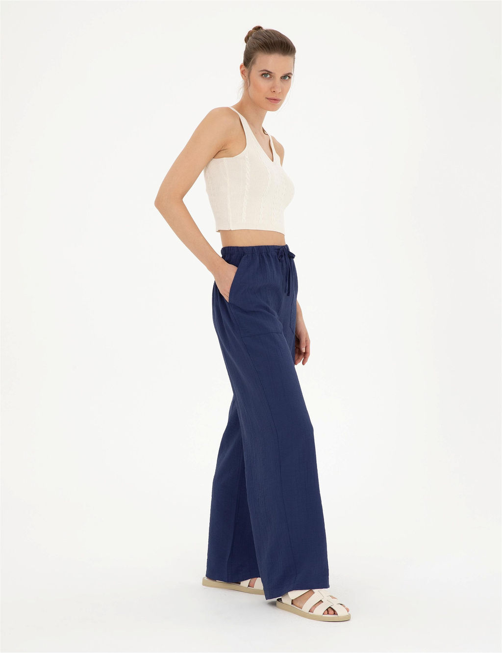 Lacivert Loose Fit Kanvas Pantolon
