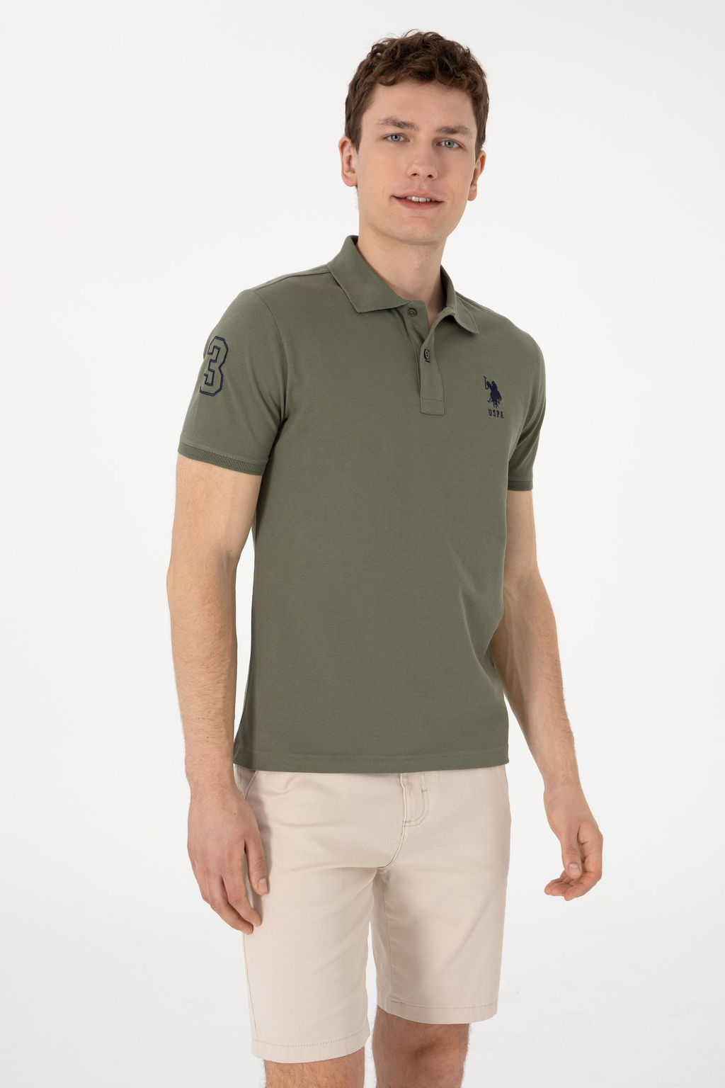 Erkek Slim Fit Polo Yaka Koyu Haki Basic Ti__rt Sepette S_rpriz _ndirim