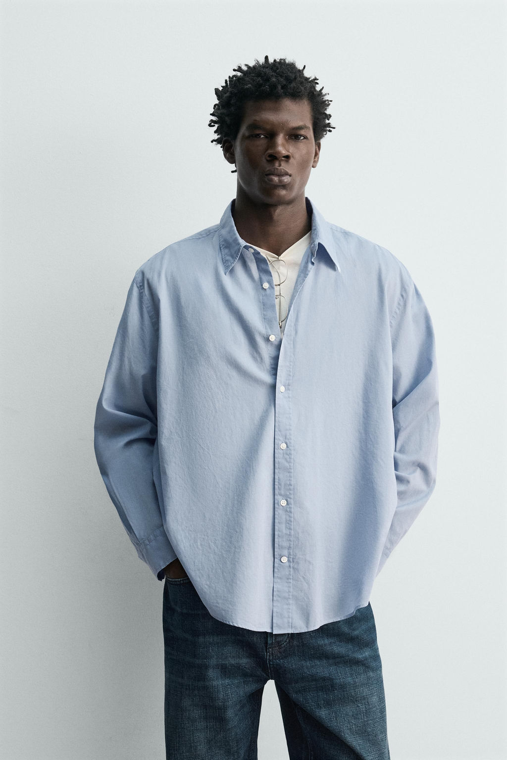 CAMISA VOILE ALGOD?N / Celeste - Zara фото 2