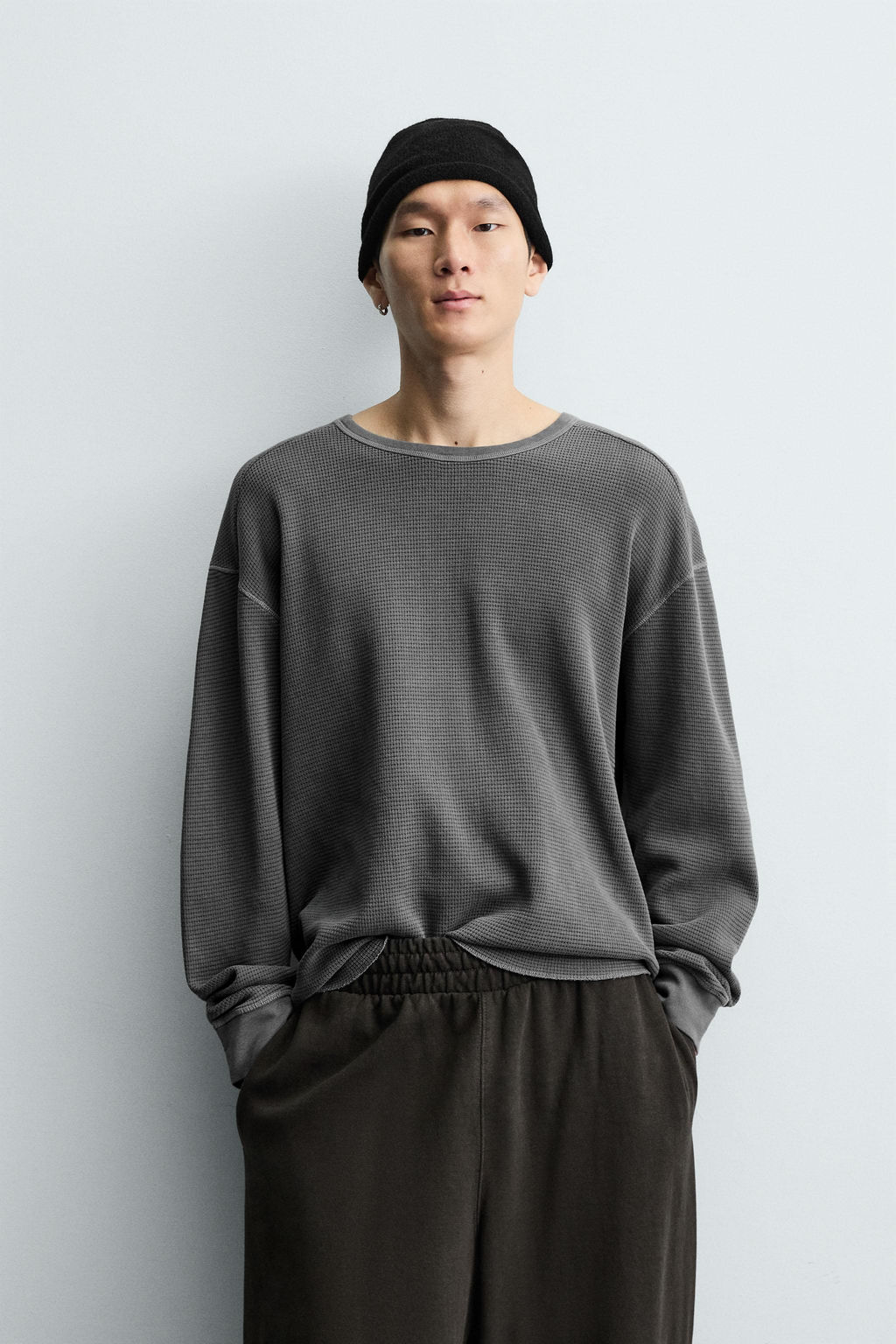 WASHED WAFFLE-KNIT T-SHIRT