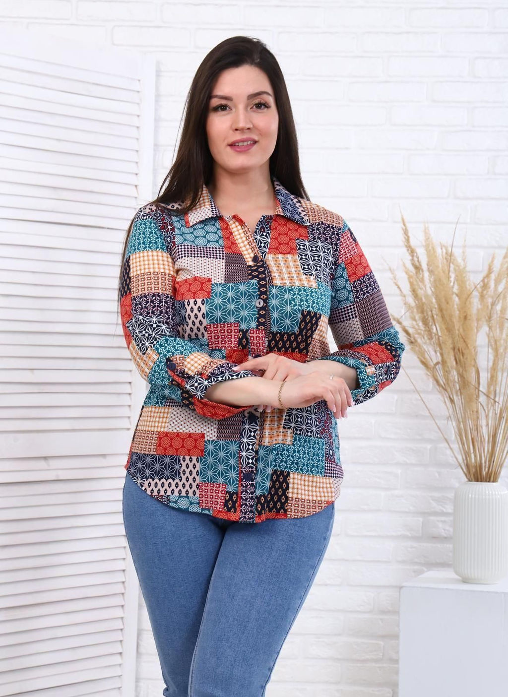 IV-CAPRIZ Пэчворк - рубашка бирюза фото 5