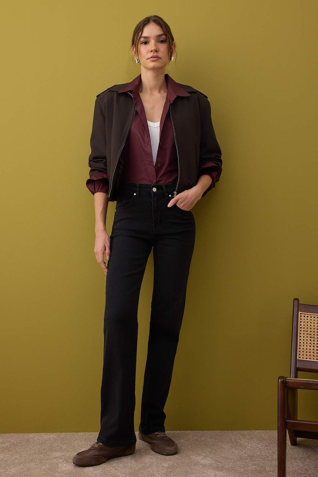 Siyah Normal Bel Genis Paca Comfort Wide Leg Jeans TWOAW26JE00085