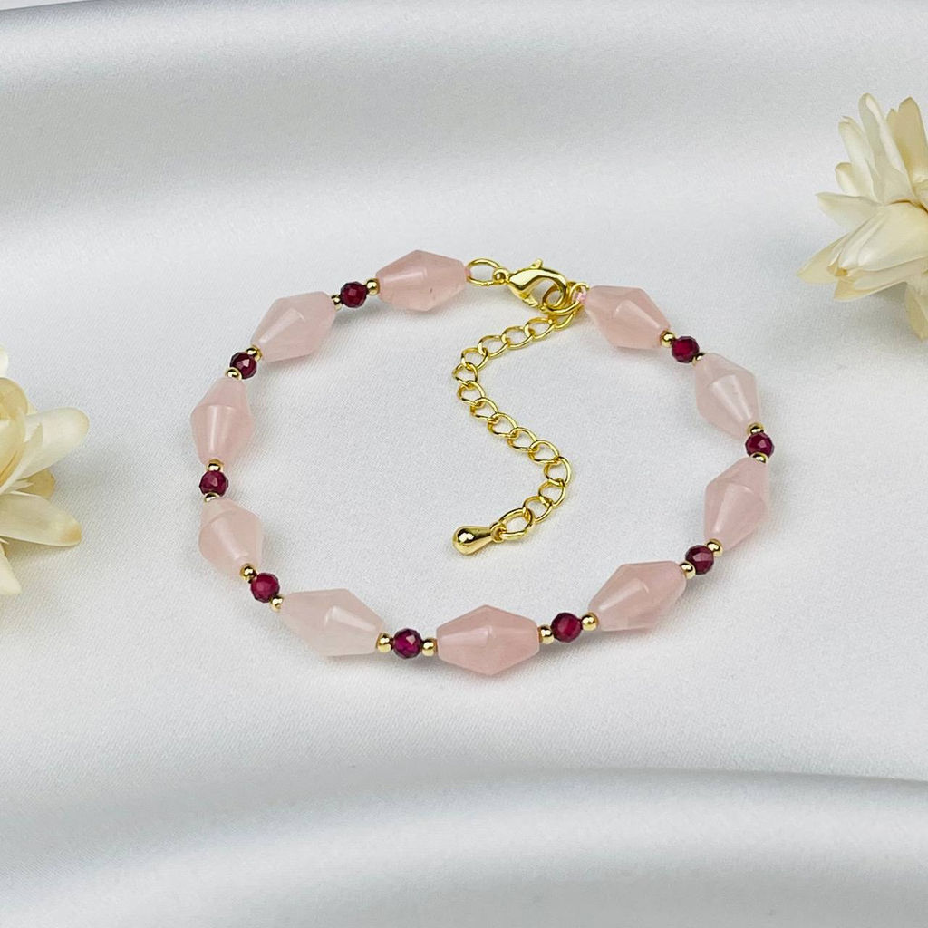 Браслет из Розового кварца и Граната - Радуга самоцветов фото 2