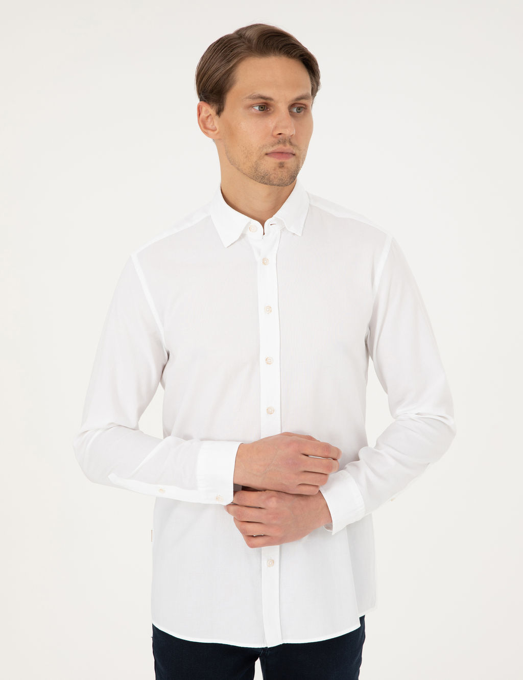 Beyaz Slim Fit Uzun Kollu G_mlek