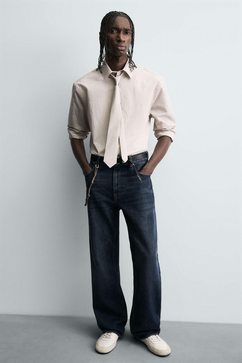 STRIPED SHIRT WITH CONTRAST TIE DETAIL