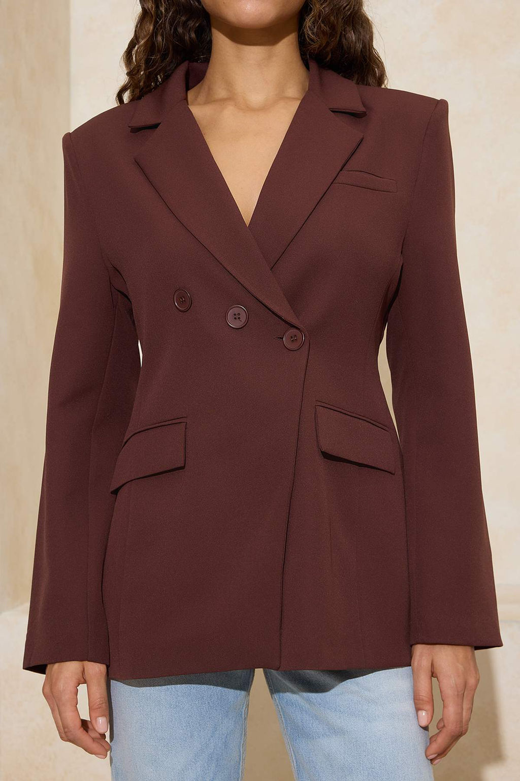 Koyu Kahverengi Kapama Detayl? Astarl? Vatkal? Blazer Ceket TWOSS26BC00012 - Trendyolmilla фото 6