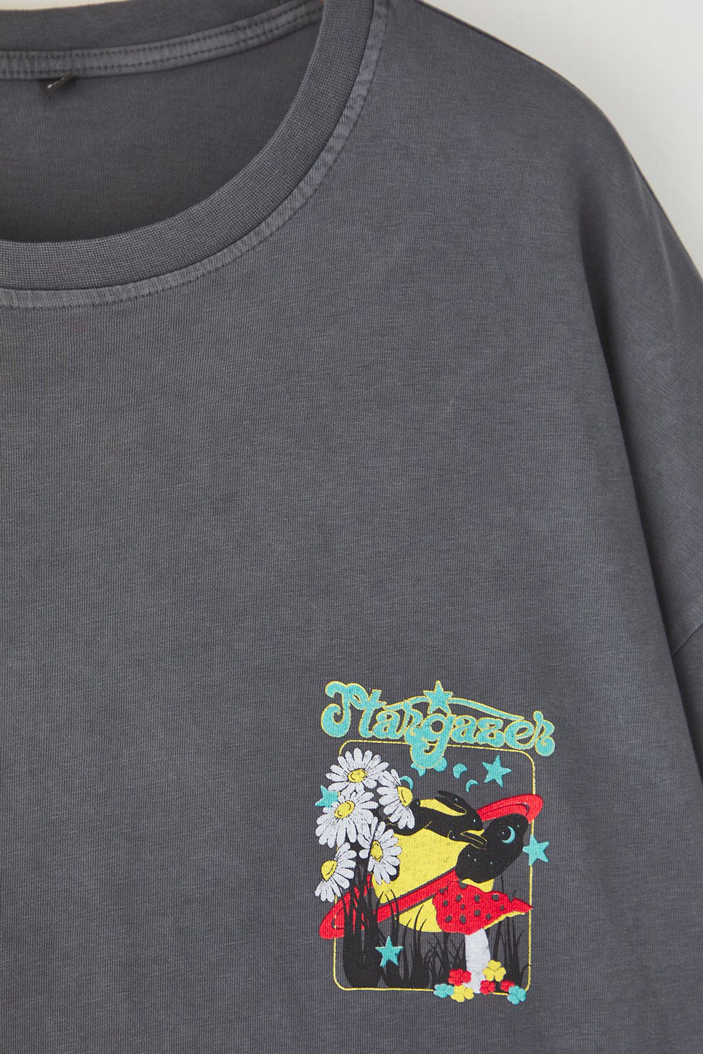Trendyolmilla Man Buyuk Beden Antrasit Oversize/Genis Kesim Soluk Efekt Bask?l? %100 Pamuk T-shirt TEDSS25BF00001  фото 3