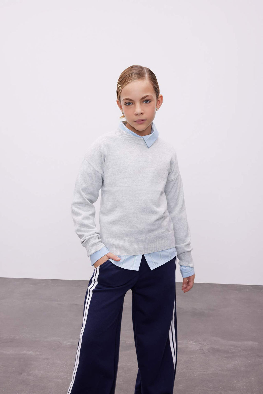 K?z Cocuk Ekru Standart Fit Bisiklet Yaka Basic Duz Triko Kazak - Defacto фото 3