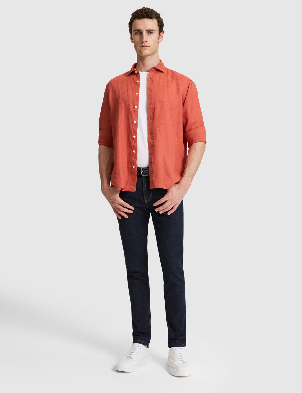 Kiremit Nefes Alan %100 Keten Regular Fit Uzunkollu G_mlek