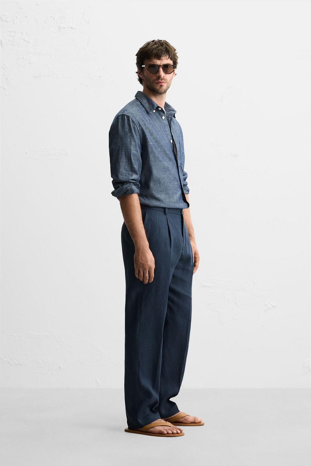 100% LINEN PLEATED TROUSERS - Zara фото 25