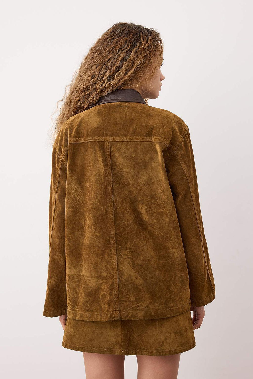 Camel Yakas? Deri Detayl? Suet Gorunumlu Oversize Denim Ceket TWOAW26CE00051 - Trendyolmilla фото 4
