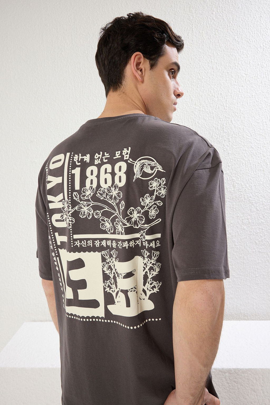 TRENDYOL MAN Lacivert Oversize/Genis Kesim Uzak Dogu Bask?l? K?sa Kol %100 Pamuklu T-Shirt TMNSS23TS00170 - Trendyolmilla фото 3