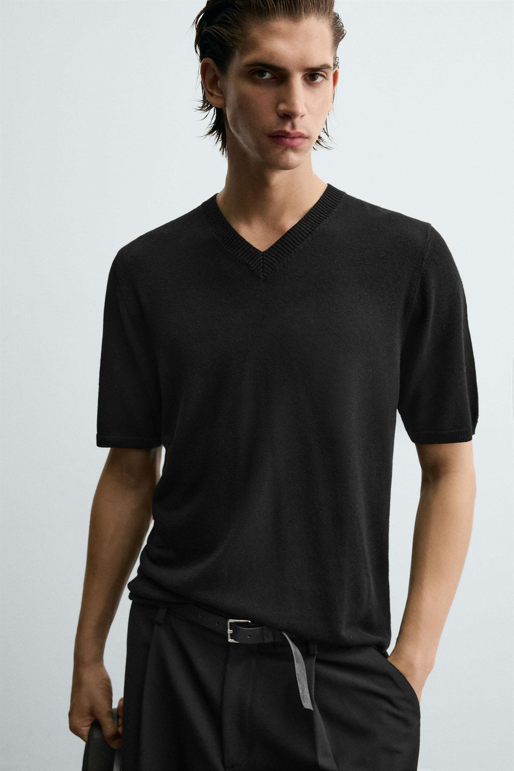 V-NECK KNIT T-SHIRT - Zara фото 6