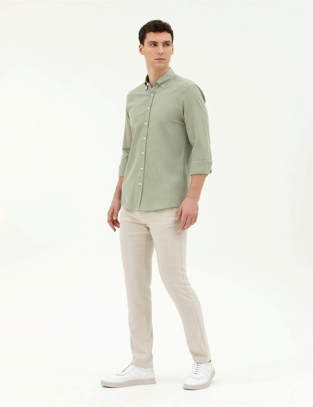 Bej Slim Fit Kanvas Pantolon