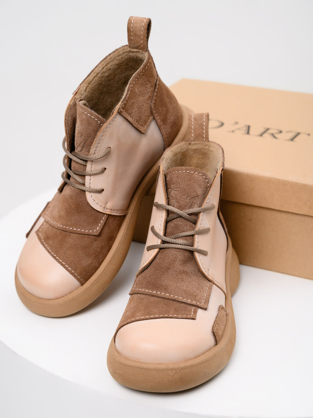 Ботинки 305.927ka.Вакса пудра+серо коричневая замша/шерсть