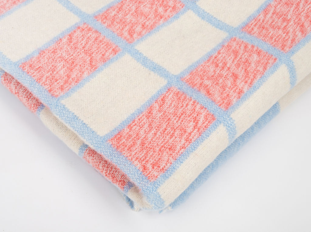 Одеяло байковое 140*205 клетка цв. бело-розово-сине-голубая (Россия ВВТ)