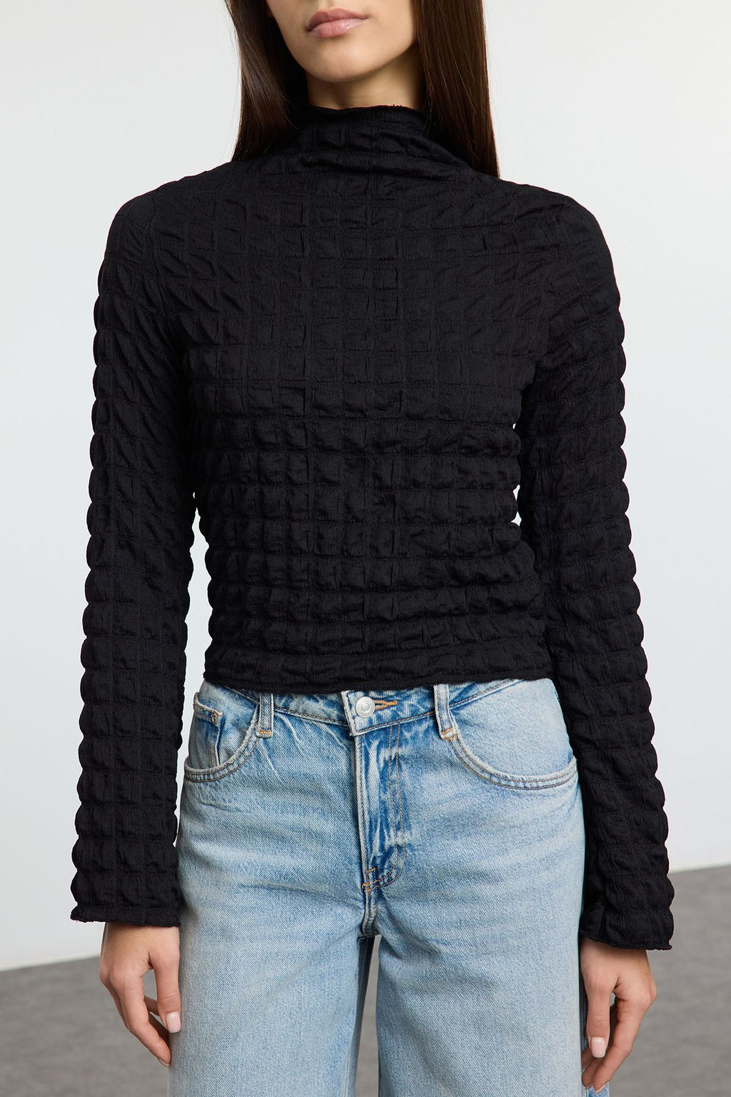 Siyah Dokulu Fitted/Vucuda Oturan Fermuarl? Dik Yaka Orme TWOAW25BZ00104 - Trendyolmilla фото 3