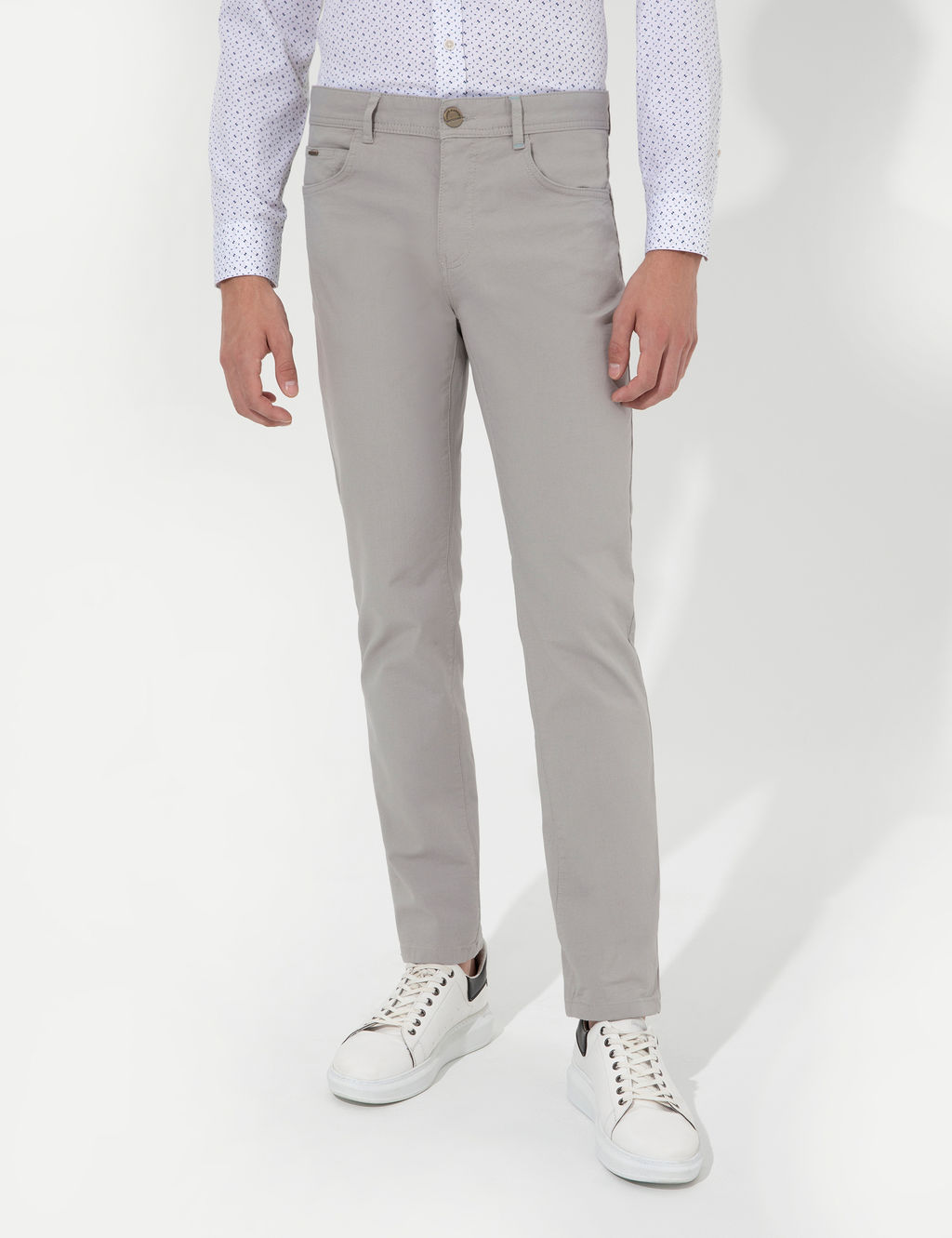 A__k Gri Slim Fit Kanvas Pantolon