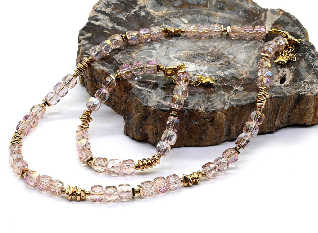 Чокер и браслет из циркона кубик граненый 6*6мм, цвет синий, 40см, 17см - Радуга камня фото 6