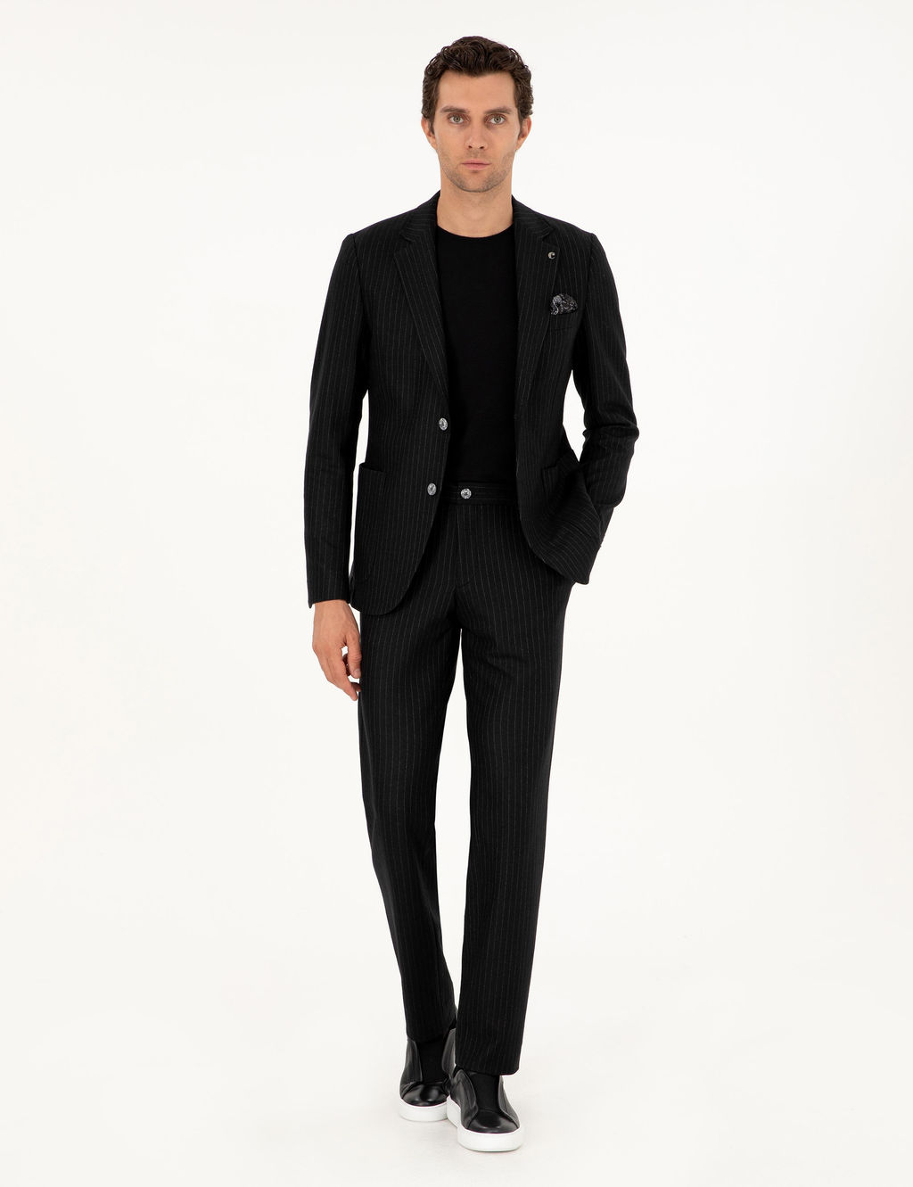 Siyah Slim Fit Ka_mir Kar___ml_ Tak_m Elbise