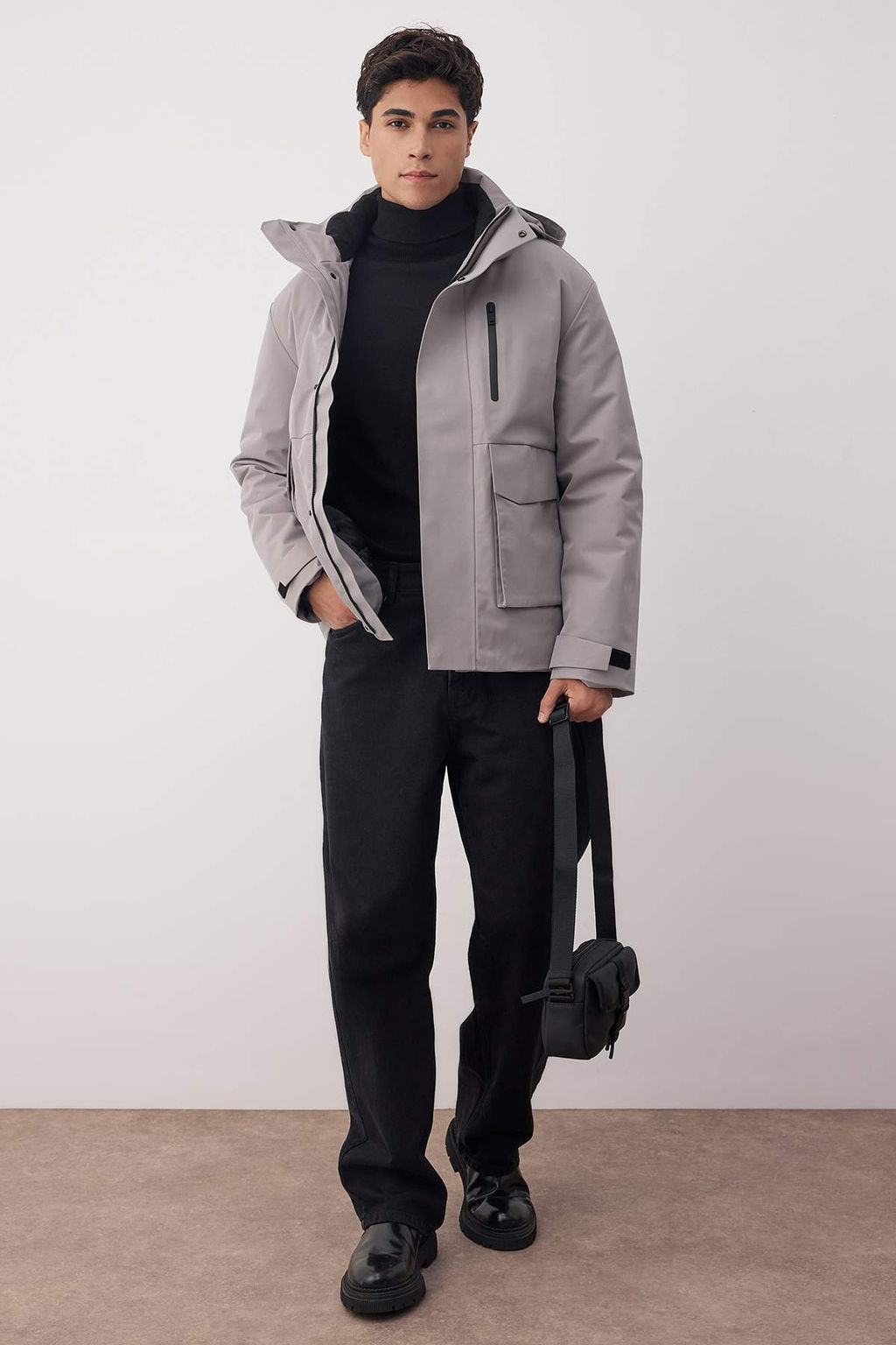 Gri Fitted K?sl?k Kal?n Parka Erkek Mont TMNAW26MO00007
