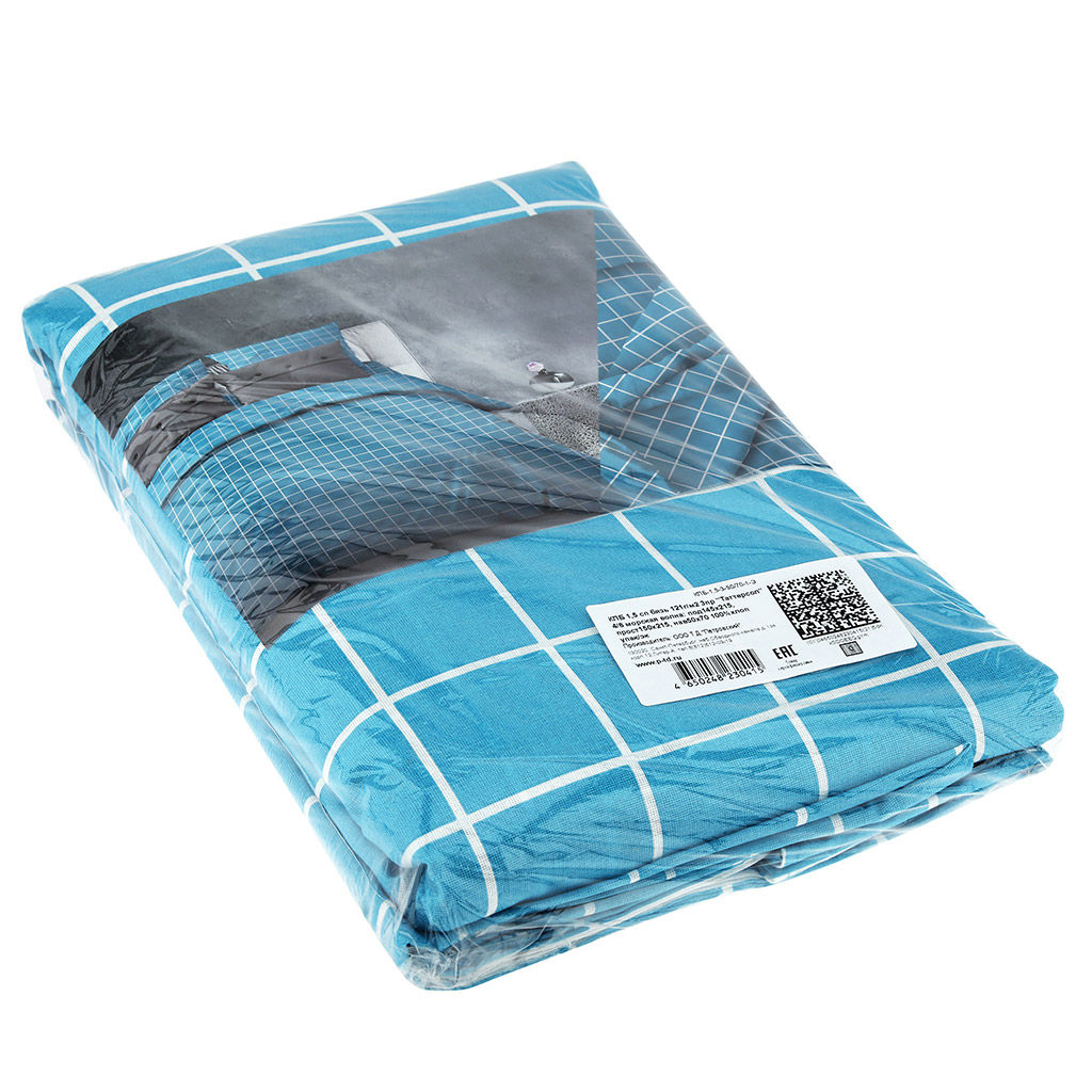 Постельное белье, комплект 1,5 спальный Таттерсол 4/6 морская волна, 3 предмета: пододеяльник на кнопках 145х215см, простыня 150х220см, 1 наволочка 50х70см с клапаном-запахом, поплин Комфорт 115г/м2, хлопок 100%, упаковка эконом ПВХ 32х41см, Д - Домашняя мода фото 2