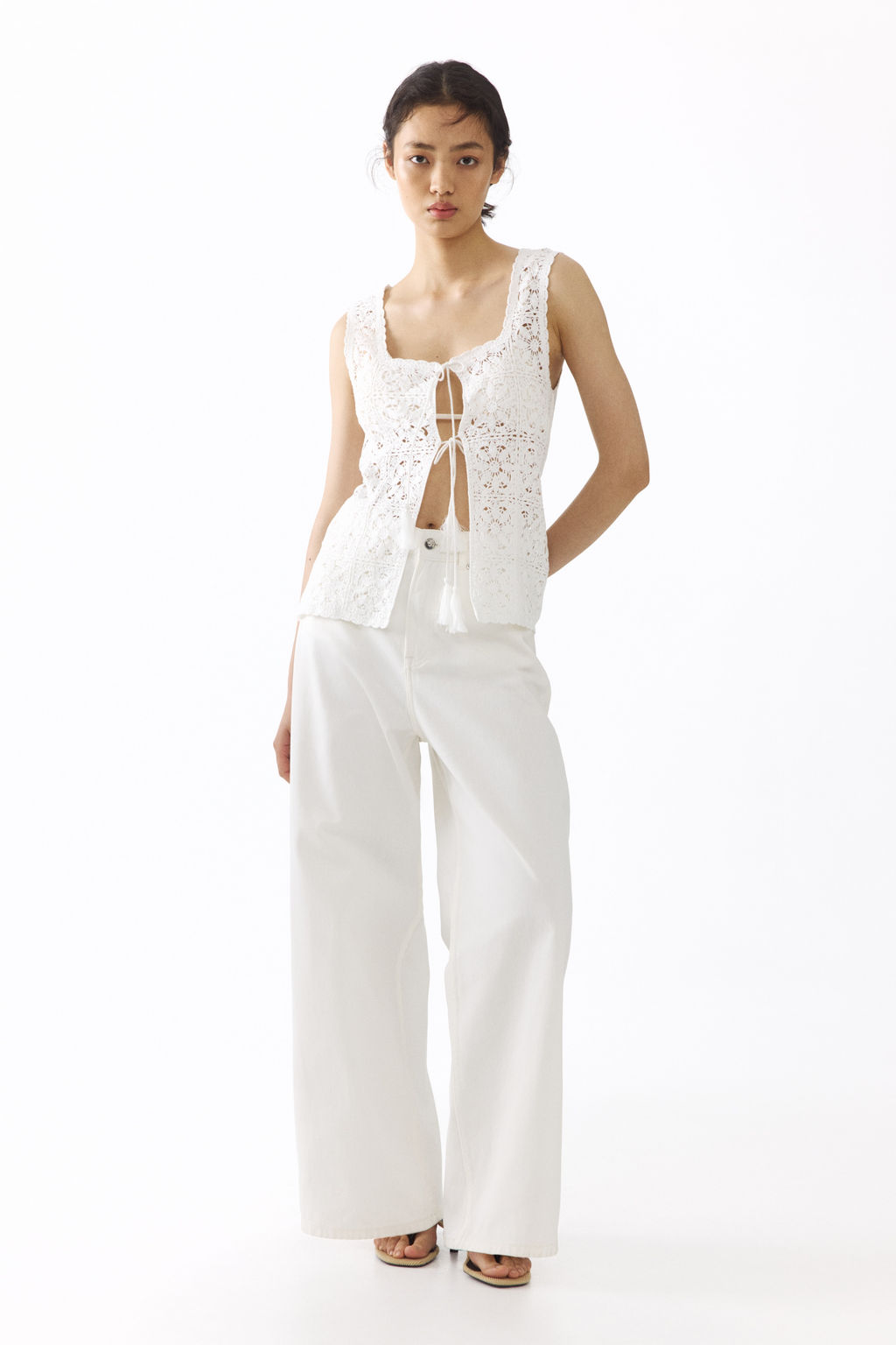 Top en punto pointelle con lazadas - H&m фото 2